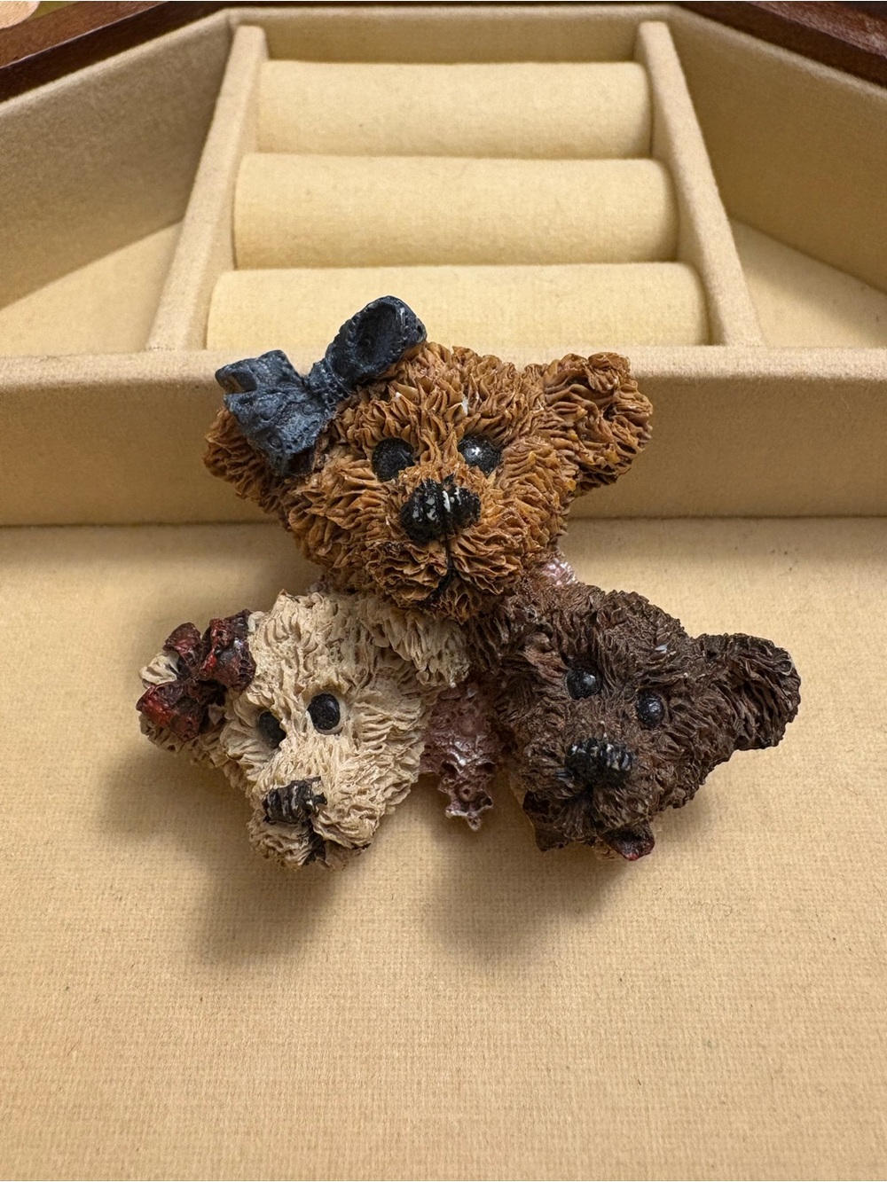 Trio of Textured Teddy Bear Head Brooch Pins - Brown, Cream, Dark Brown